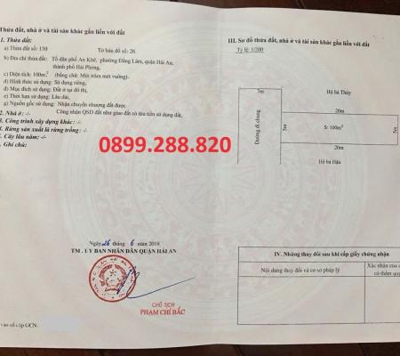 Lô đất 100m2 ngõ 162 Trung Lực, Đằng Lâm, Hải An